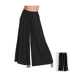 Zenana Linen Blend High Rise Extra Wide Leg Pant Sz 3X